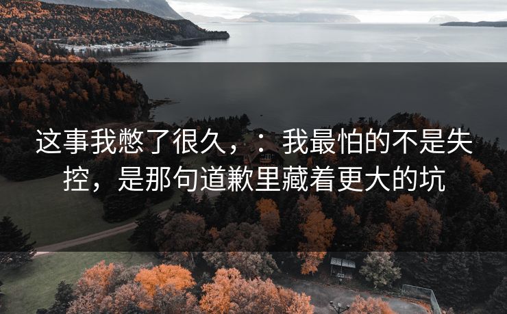 这事我憋了很久，：我最怕的不是失控，是那句道歉里藏着更大的坑