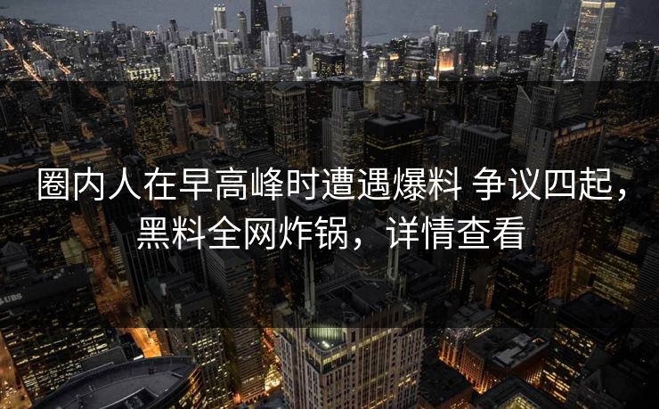 圈内人在早高峰时遭遇爆料 争议四起，黑料全网炸锅，详情查看